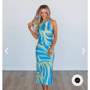 NWT blue high neck open back midi